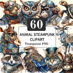 an animal steampunk clipart with different animals