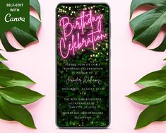 an iphone case with the words let's party on it next to some leaves