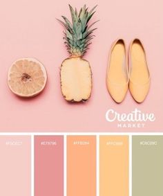 the color scheme is peach, yellow and green with some pineapples on top