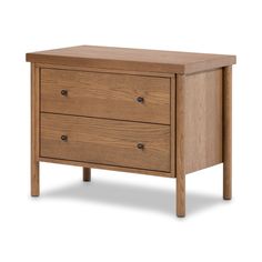 a wooden dresser with two drawers on one side