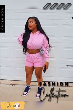 Long Sleeve Hoodie Crop Top and Shorts Sweatsuits Sporty Hooded Loungewear Sets, Sporty Hooded Sets For Spring, Spring Sporty Hooded Sets, Sporty Pink Streetwear Sets, Hoodie Crop Top, Crop Top Hoodie, Crop Top And Shorts, 1 Million, Long Sleeve Hoodie