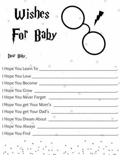 a baby wish card with the words wishes for baby written in black and white on it