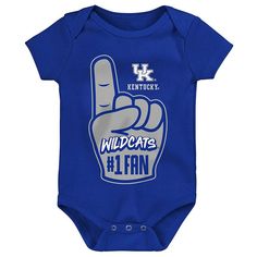 Your little one looks like the ultimate #1 fan each time you dress them in this Kentucky Wildcats bodysuit. It features foam finger graphics and an unmistakable Kentucky Wildcats logo that's perfect for a budding fan. A lap shoulder neckline and snap closure promote quick and easy dressing.Your little one looks like the ultimate #1 fan each time you dress them in this Kentucky Wildcats bodysuit. It features foam finger graphics and an unmistakable Kentucky Wildcats logo that's perfect for a budd Kentucky Wildcats Logo, Wildcats Logo, Foam Finger, Kentucky Wildcats, Easy Dressing, One Piece Outfit, Wild Cats, Simple Dresses, First Look