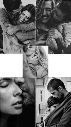 black and white photo collage of people kissing each other with different expressions on their faces