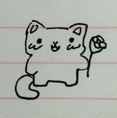 a drawing of a cat holding a flower