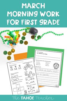 the march morning work for first grade with shamrocks and coins on it, including green beads