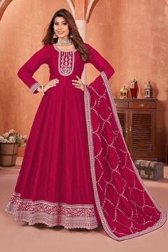 Rani Color Jacquard Fabric Function Wear Awesome Anaraklai Suit Anarkali Lehenga Gowns, Anarkali Suits Bollywood, Silk Anarkali Suits, Indian Anarkali, Anarkali Lehenga, Silk Anarkali, Party Wear Gown, Colour Art, Suit For Women