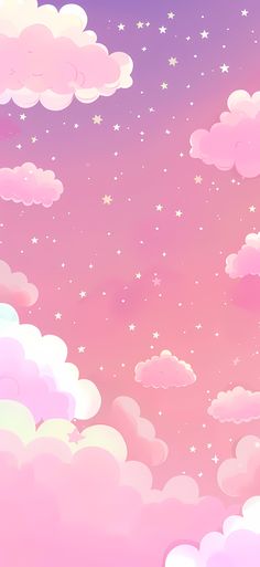 the sky is filled with stars and clouds in pastel pink, purple and blue