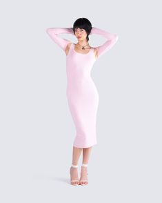 Show them what you're all about in this two-piece set 💕 With a pink rib knit midi dress, paired with a matching shrug - this fit is the perfect everyday look 😊 Spring Ribbed Bodycon Dress, Ribbed Stretch Bodycon Dress For Spring, Ribbed Bodycon Midi Dress For Day Out, Spring Ribbed Stretch Bodycon Dress, Ribbed Bodycon Dress For Spring Day Out, Spring Ribbed Bodycon Dress For Day Out, Trendy Ribbed Spring Dresses, Ribbed Midi Bodycon Dress For Day Out, Feminine Pink Midi Length Bodycon Dress