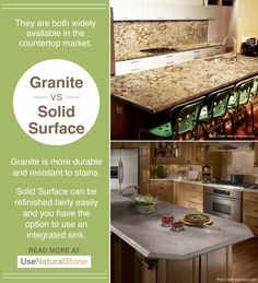 an advertisement for granite vs solid surface