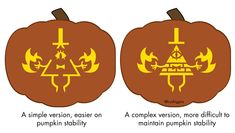 two pumpkins with different symbols on them