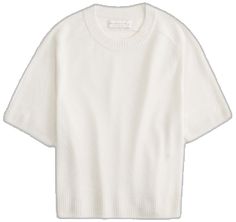 Fitted Short Sleeve Cashmere Tops, Classic Crew Neck Cashmere T-shirt, Casual Cashmere Crew Neck T-shirt, Relaxed Fit Short Sleeve Sweater, Spring Crew Neck Cashmere Tops, Spring Cashmere Crew Neck Top, Classic White Cashmere Top, Fall Short Sleeve Cashmere Sweater, Fall Cashmere Short Sleeve Sweater