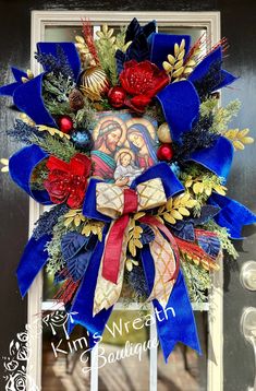 a wreath with an image of jesus on it