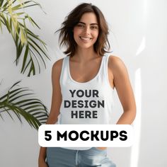 White Sleeveless Top With Custom Print, Your Design Here, White Tank Top, Apparel Design, Your Design, Mock Up, Png Format, Womens Tank, Bella Canvas