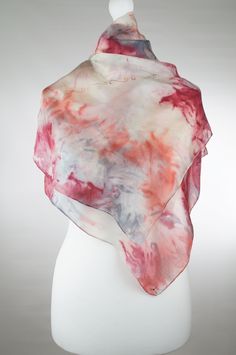 Brown red orange white grey silk scarf, hand dyed pure silk scarf, women silk scarf, gift for her, handmade Ticik-art This scarf is a unique product, original and timeless which you can wear daily or at special occasions, very light and soft, a special gift for you. DETAILS:  - Dimension 140 x 45 cm (55 x 18 inches) - 100 % pure silk (pongée 05) - Hand rolled edges SPECIAL PLUS: This scarf is sent in a present/gift box with a beautiful card including care advice. I can prepare special scarves in Handmade Red Silk Scarf For Gift, Handmade White Silk Scarves, Cardboard Photo Frame, Hand Dyed Scarves, Abstract Scarf, Hand Dyed Silk Scarf, Handmade Photo Frames, Short Scarves, Brown Scarf