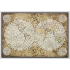 an old world map with all the major countries on it's sides, framed in black and white