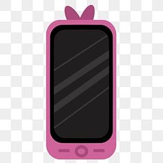 a pink and black cell phone with a bow on the top, transparent background png