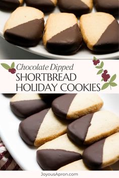 chocolate dipped shortbread holiday cookies on a plate