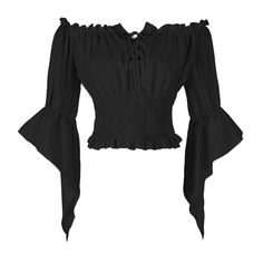 PRICES MAY VARY. Polyester One shirt is included. DESIGN:Off the shoulder design can be worn on or take off, Long trumpet sleeves, ruffle neck and cuffs, Elastic high smocked waist, soft and comfortable fabric. OCCASSIONS:A versatile wardrobe staple that can be worn for any casual occasion, parties, vacations, dinner, cocktails, and even for your renaissance faire pirate costume. Size: Please refer to the size chart before purchase. Hamlet Inspired Outfit, Casual Ren Faire Outfit, Haunted Cottagecore, Pirate Blouse, Different Sleeves, Dinner Cocktails, Trumpet Sleeve Top, Pirate Outfit, Fair Outfits