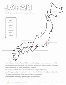 the japan map with red dots on it, and an outline of the country's capital