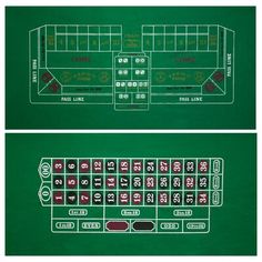 a green casino table with two rows of rouleets and numbers on each side