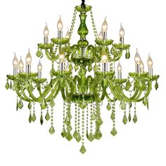 a green chandelier hanging from the ceiling