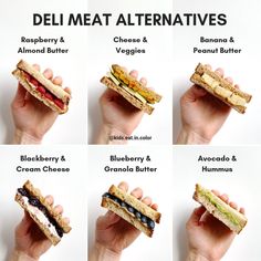 six different types of deli meats are shown in this photo, and each is labeled with their own name