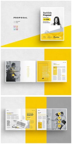 an image of a yellow and white brochure with two pages on each side