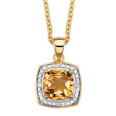 Features: Quick ShipDiamond Clarity: I3Jewelry Closure: Spring Ring ClaspLink Construction: SolidSetting: ProngStone Cut: CushionStone Millimeter Measurement: 8 Mm Length, 8 Mm WidthDiamond Color: IMetal Color: YellowChain Length: 18 InchChain Width: 1 MillimetersExtender Length: 2 InchPendant Length: 20mmPendant Width: 12mmRounded Carat Weight: Less Than 1/10 Ct.Metal: 14k Gold Over SilverStone Treatment: Color EnhancedChain Construction: CableCare: Wipe CleanStone Type: 1 Genuine CitrineAuthenticity: Genuine StoneBirthstone: November BirthstoneNecklace Type: Pendant NecklacesCountry of Origin: Imported Lapis Jewelry, Halo Necklace, Citrine Earrings, Solitaire Pendant Necklace, Hot Jewelry, Yellow Citrine, Citrine Stone, Opal Jewelry, Silver Pendant Necklace