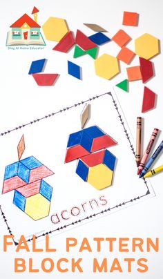 the fall pattern block mats are made with construction paper and colored pencils to make them