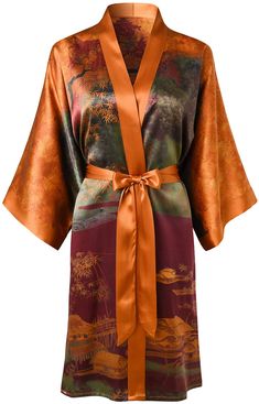 PRICES MAY VARY. 100% Silk, 16mm. Produced by China's top silk producers, the hometown of the world's silk. Kimono collar,sash tie closure, belt loops and inside ties.Tie closure. Side slits at hem. This robe is a classic colors and print artwork. Dry cleaning. One Size Fits Most. Fits up to 46" at chest & hip. 37.5" length. If you require a size larger than our size specification, this robe will not close. Luxurious 100% silk robe just like soft skin are the perfect choice for your wardrobe. Th Kimono Collar, Silk Kimono Robe, Printed Robe, Silk Robe, Print Artwork, Womens Kimono, Silk Kimono, African Culture, Skin So Soft