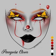 Pennywise Eye Makeup, Horror Movie Inspired Makeup, Glam Pennywise Makeup, Halloween Makeup Face Charts, Female Pennywise Makeup, Hazbin Hotel Makeup, Interesting Makeup Looks, Crazy Clown Makeup