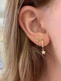 2 Hoop Ear Piercing, Aesthetic Double Ear Piercing, Ear With 2 Piercings, Second Piercing Earrings Aesthetic, Pretty Double Piercings, Ear Piercing Two Holes, Double Piercing Inspo Ear, Ear Piercings First And Second, 2nd Love Piercing