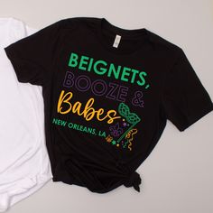 Are you ready to jazz up your bachelorette party? Our NOLA Bachelorette Party Shirts are here to make sure your crew hits all the right notes in the Big Easy! 4.2 oz./yd² (US) 7 oz./L yd (CA), 100% airlume combed and ringspun cotton, 32 singles Ash is 99/1 airlume combed and ringspun cotton/polyester Retail fit Unisex sizing Coverstitched collar and sleeves Shoulder-to-shoulder taping Side seams Tear away label RETURNS & EXCHANGES : These items are NON returnable as we print on demand. Due to the custom printing, we are unable to return or exchange. If you have any questions at all before ordering, please call, live chat, or email us! We are sure you will love your items. New Orleans Beignets, Nola Bachelorette Party, Nola Bachelorette, Bachelorette Tshirts, The Big Easy, White Bride, Big Easy, Bachelorette Party Shirts, Live Chat