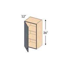 an image of a cabinet with the door open and shelves on each side, showing measurements