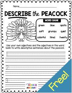 a printable worksheet for describing describe the peacock and write it in two lines