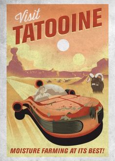 an old fashioned poster advertising a car driving through the desert with a cow in the background