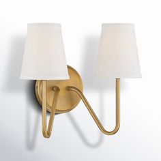 Illuminate your space with modern elegance. This classic wall sconce features a sleek metal design paired with a white empire shade. It comes in your choice of metallic finish for seamless styling in your space, and its dimmable feature lets you set the perfect mood lighting every time. Plus, this sconce is safe to use in damp areas like bathrooms. Finish: Natural Brass Birch Lane™ Roan 2 - Light Dimmable Armed Sconce - Wall Sconces in Yellow | Size 8.0 H x 13.0 W x 8.5 D in Metal Fabric, Mood Lighting, Classic Wall, Mood Light, Birch Lane, Metal Design, Fabric Shades, Yellow And Brown, Modern Elegance