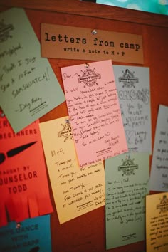 post it notes are attached to a bulletin board that is covered in sticky notes and handwritten letters