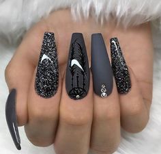 Relationship Humor, Black Coffin Nails, Gray Nails, Shellac Nails, Winter Nail Designs, Prom Nails