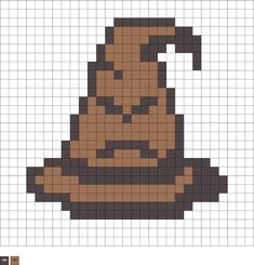 a cross stitch pattern with a brown hat on the front and black bottom, in squares