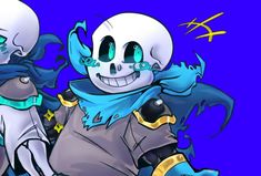 two cartoon characters dressed up as skeletons and one is wearing a skeleton costume with blue hair