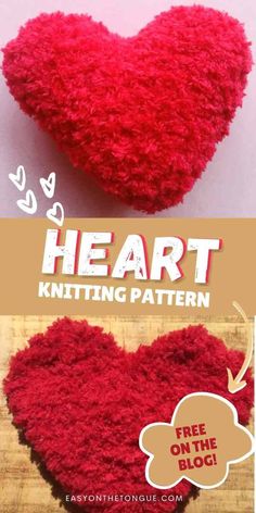 Knitted heart pattern with text, free on easyonthetongue.com Knit A Heart, Heart Knitting Pattern, Knitting Projects Free, Knitting Pin, Knitted Heart, Boucle Yarn, Be Love, Stitch Book, Thick Yarn