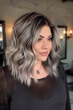 55+ Chic Silver Highlights and Gray Blending Ideas for Dark Hair - Flo's Blog Silver Balayage On Brown Hair, Highlights Grey Blending, Brown Hair With Silver Highlights, Silver Balayage, Highlights Grey, Gray Blending, Grey Blending, Natural Dark Hair, Ideas For Dark Hair