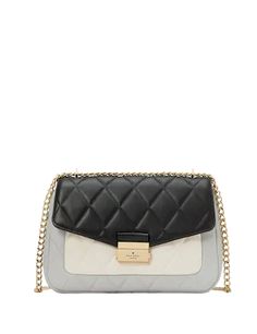 Kate Spade New York Carey Medium Flap Shoulder Bag Kate Spade Outlet, Hardware Logo, Platinum Grey, Flap Shoulder Bag, Diamond Quilt, Gummy Bears, Quilted Leather, Kate Spade Bag, 7 H