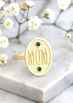 Mom Ring Signet Ring For Woman Personalized Ring For Woman | Etsy May Birthstone Bezel Set Signet Ring, Engraved Oval Birthstone Ring For Gift, Engraved Oval Birthstone Ring As Gift, Nickel-free Ring For Mother's Day, Nickel-free Rings For Anniversary And Mother's Day, Adjustable Oval Emerald Ring For Gift, Gold Engraved Ring With Accent Stones For Gift, Engraved Gold Emerald Ring As A Gift, Gold Engraved Emerald Ring Gift