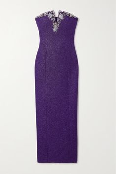 MISS SOHEE + The Vanguard strapless crystal-embellished metallic woven maxi dress | NET-A-PORTER Miss Sohee, Uzun Boy, Glamourous Heels, Fabric Glitter, Hourglass Silhouette, Ladies Tops, Guilty Pleasures, Purple Rain, Plunging Neckline