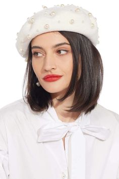 Pearl Embellished Beret Hat – Eva Franco Elegant Winter Flat Cap Hats, Elegant Flat Cap For Party, Elegant Winter Flat Cap, Fall Party Mini Cap Hat, Elegant Flat Cap For Fall, Elegant Winter Flat Cap Mini Hat, Adjustable Brimmed Elegant Beret, Elegant Flat Cap Beret For Spring, Spring Adjustable Beret