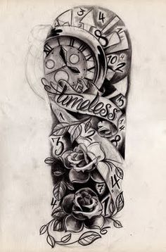 a drawing of a clock with roses on it and the words happiness written in cursive writing