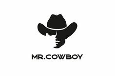 a black and white logo with the word mr cowboy on it's face, wearing a hat